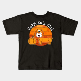 Happy Fall Y'All Dachshund Dog Autumn Thanksgiving Kids T-Shirt